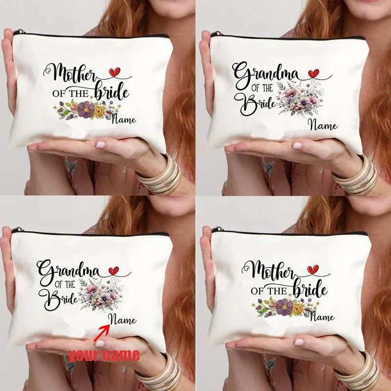 Mother of The Bride Personalized Name Cosmetic Bag Organizer Travel Storage Pouch Zip Wallet Wedding Customized Gifts Bride Mom