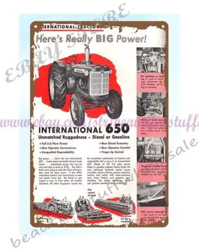 plaques sale 1956 International Tractors IH 650 machinery farming metal tin sign