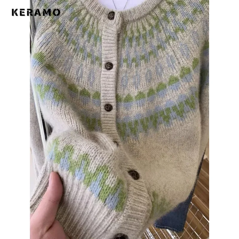 Cardigan girocollo a maniche lunghe lavorato a maglia a righe Vintage da donna 2023 maglione monopetto ampio Casual moda invernale