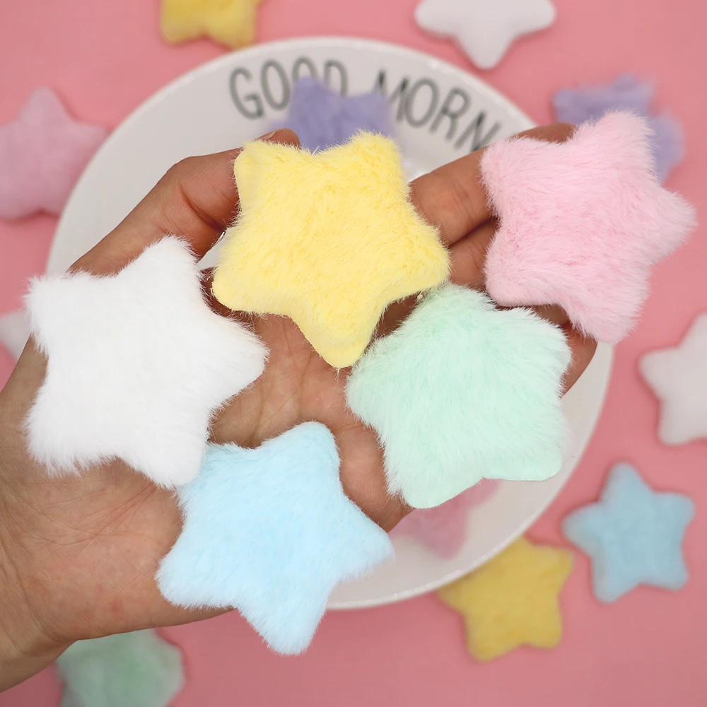 20pcs 50mm Plush Star Shape Padded Soft Plush Mink Hair Applique for DIY Cloth Hat Sewing Supplies Patches Hair Clips Bow Decor