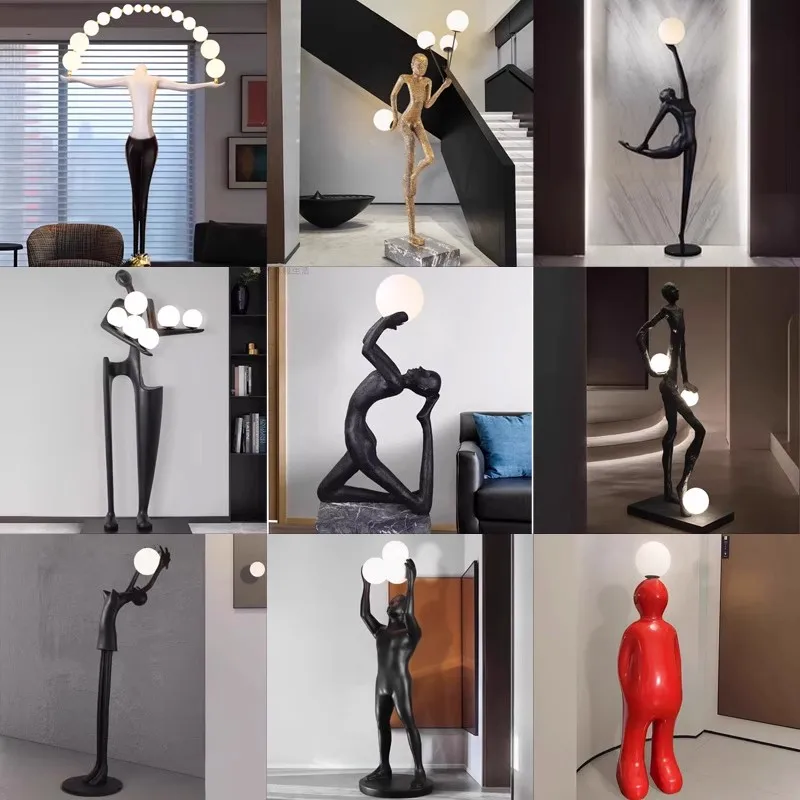 Living Room Floor Lamp Crafts Hotel Sales Office Exhibition Hall Model Room Resin Humanoid Art Lighting Sculpture Ornament