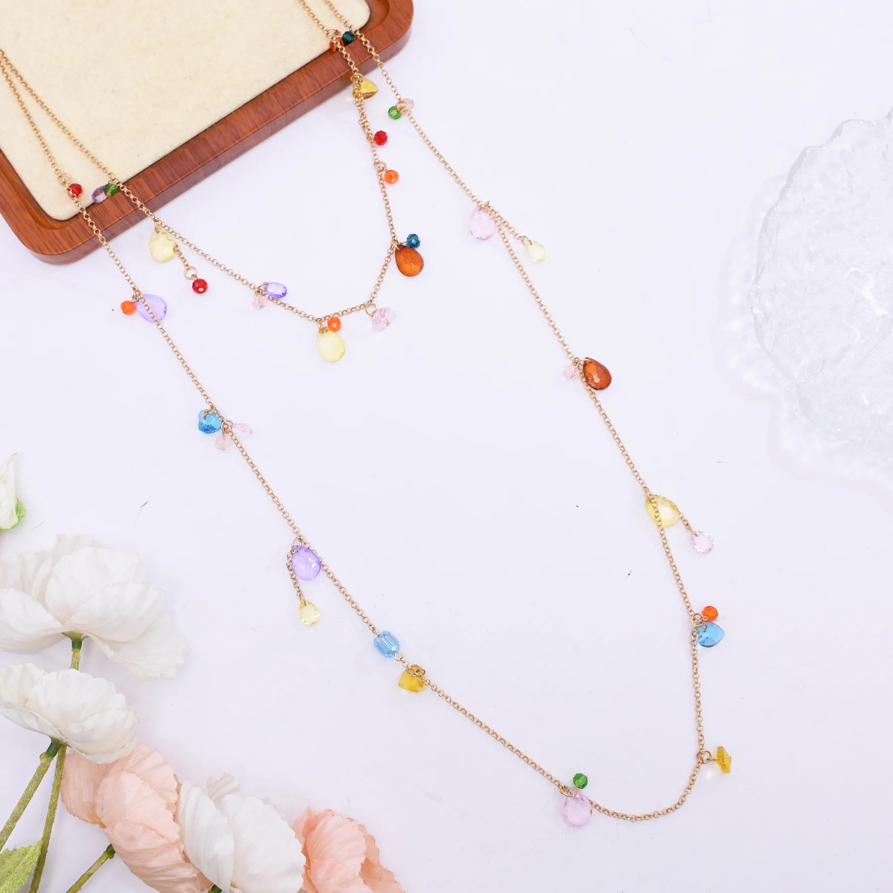 カラフルなボヘミアン風レイヤードゴールデンネックレス、ミック - Crystal Bead Mix のレビューと価格