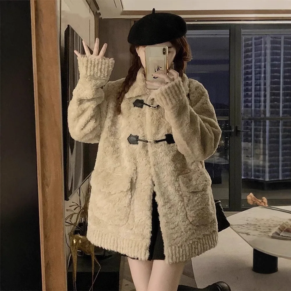 

Lamb Wool Jacket Woman Light Gray Lined Interior Covered Inside Protected Inner Shielded Internal Guarded Content Defended Girls