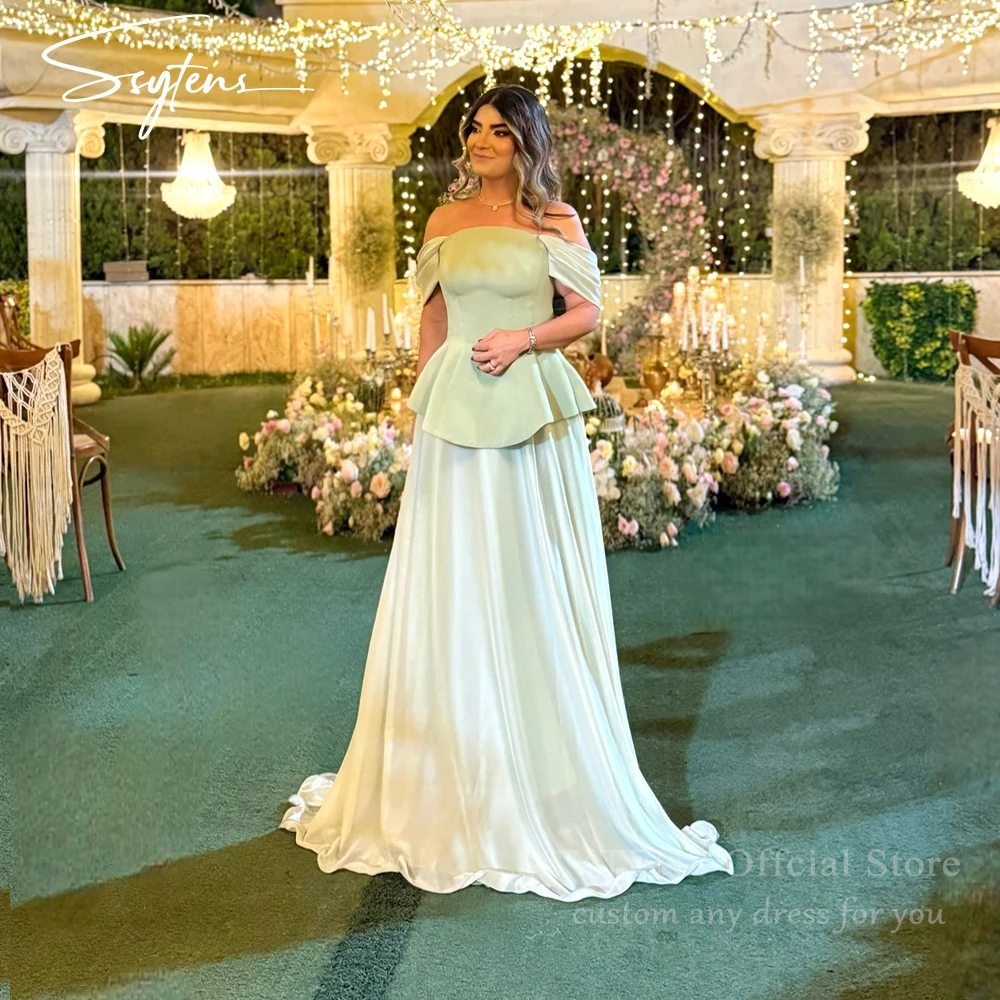 

SSYTENS Elegant Green Evening Dresses Wedding Party Guest Off The Shoulder Floor Length Women Formal Events Prom Gown Customized