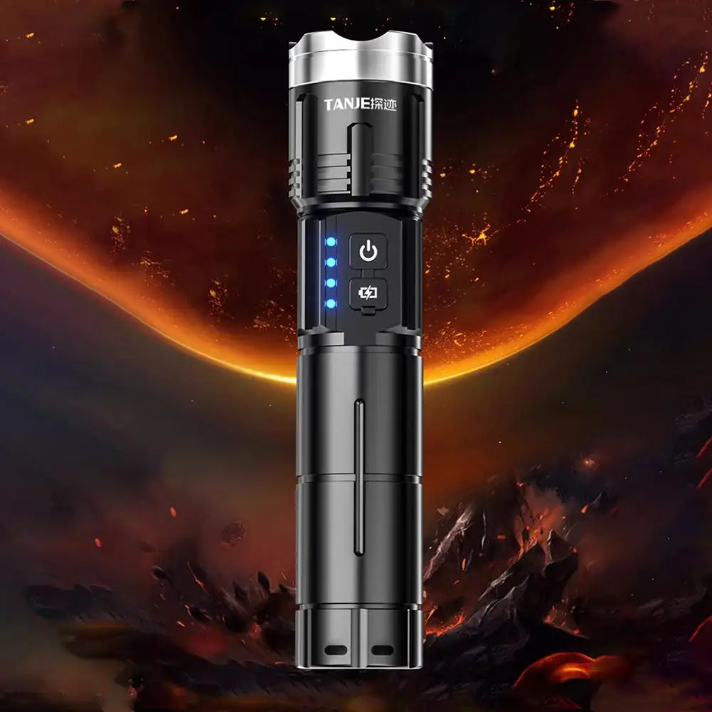 

High Power Super Long Range LED Zoomable Flashlight Tactical Light Lamp Type-C Strong Portable Charging Torch Lantern Outdo L6W5