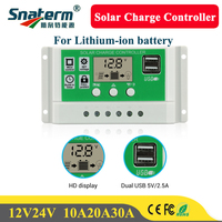 30/20/10A LCD display solar charger Lead acid AGM GEL Iron li-ion lithium battery PWM 12v24v auto solar charge controller USB 5V