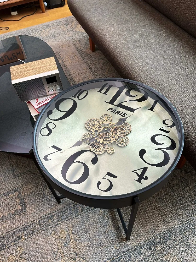 Retro Digital Clock Gear Coffee Table,Homestay Living Room TV Cabinet Sofa Corner Tables Clocks Furniture Home Decoration