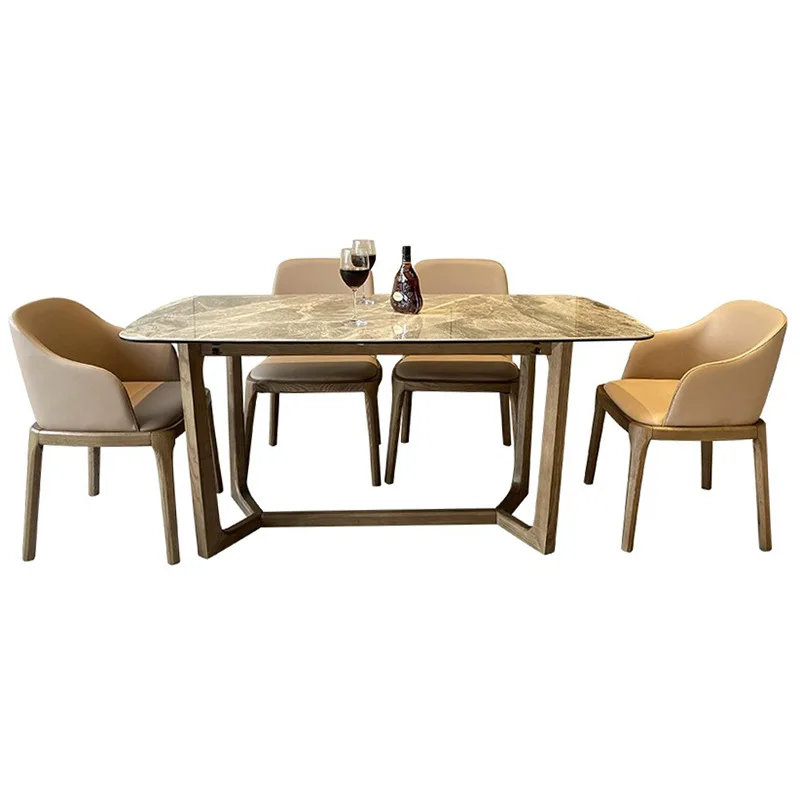 

Nordic slate dining table Italian home small apartment modern simple rectangular solid wood ash wood dining table and chair comb