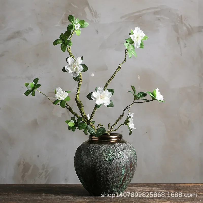 Vintage Distressed Chinese Jingdezhen Ceramic Mini Vase, Living Room Dry Flower Arrangement, Rustic Pottery Planter