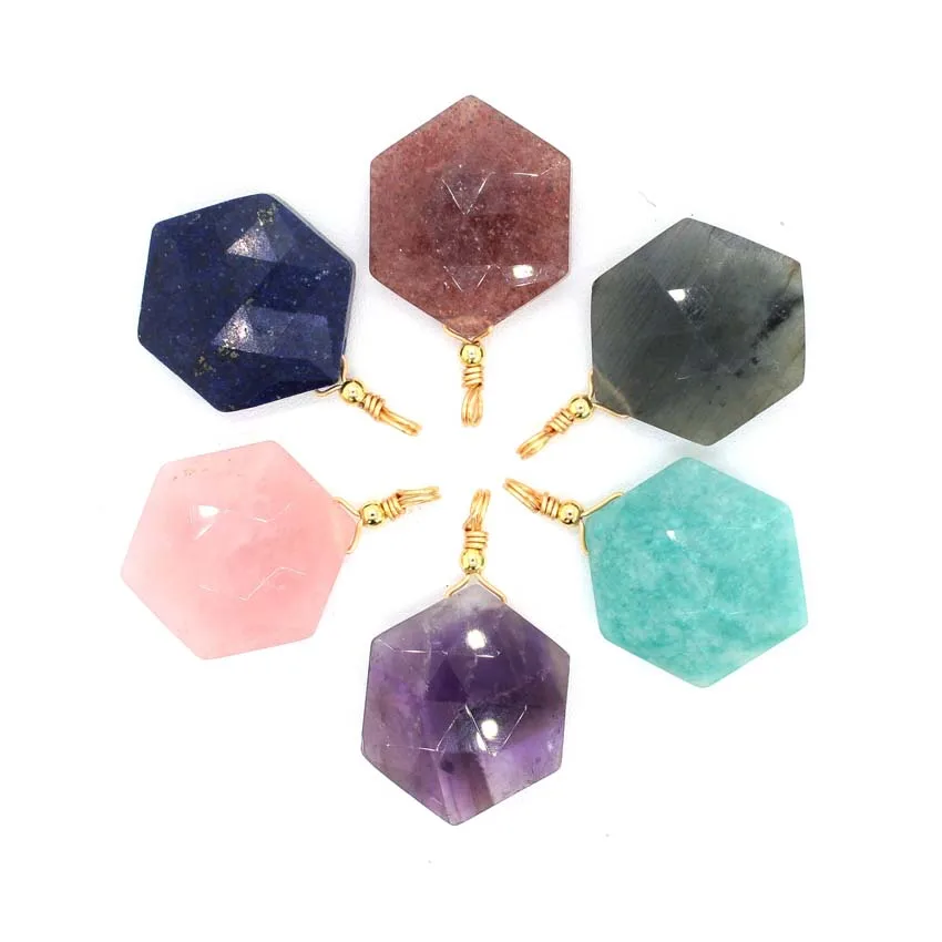 Crystal Star of David Stone Pendants Natural Amethyst Rose Quartz Lapis Lazuli Moonstone Hexagram Pendant Jewelry DIY Necklace