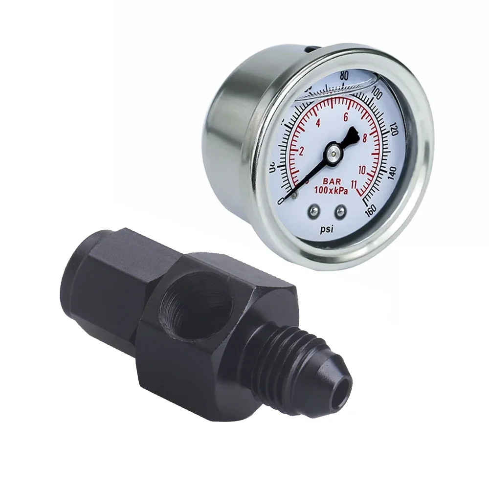 Medidor de presión de combustible Universal, medidor de presión de aceite líquido de 0-100psi, 1/8 "NPT con ajuste de extracción de presión de combustible, adaptador AN6 AN8 AN10