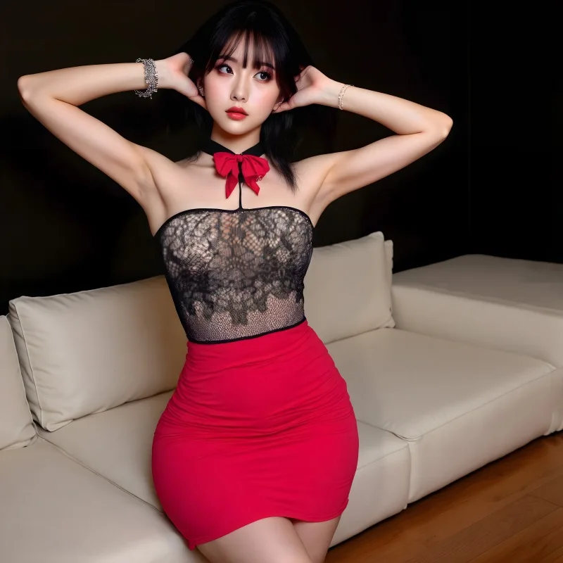 Sexy Secretary Role Play Lingerie Set - Bustier Corset Dress with Garter Belt Seductive Nightwear for Women