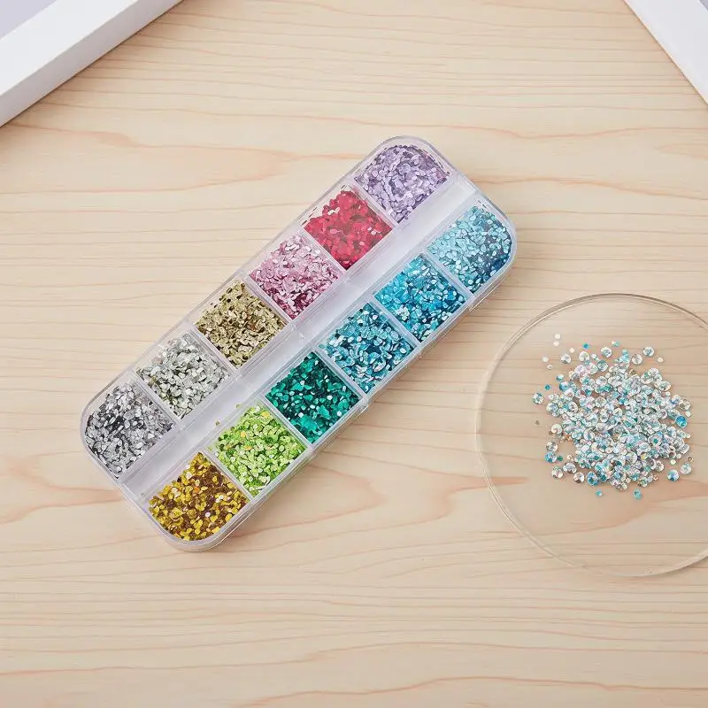 Round Dot Nail Art Glitter Sequins 12 Colors Waterproof High Sparkle 1 Set for Home DIY Long-Lasting Nails