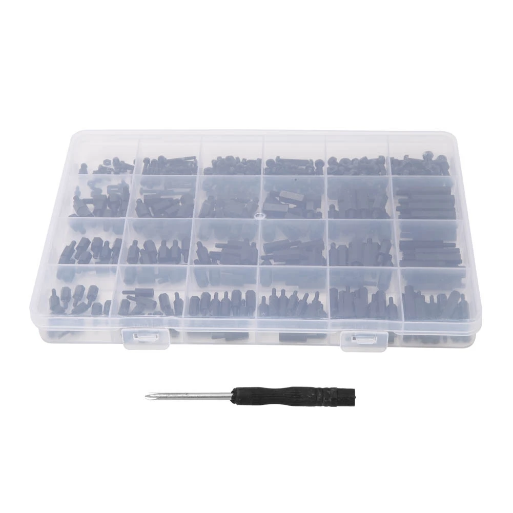 360Pcs M2/M2.5/M3 Black Nylon MalE Female Hex Standoff Spacer Screw Nut Assortment Kit