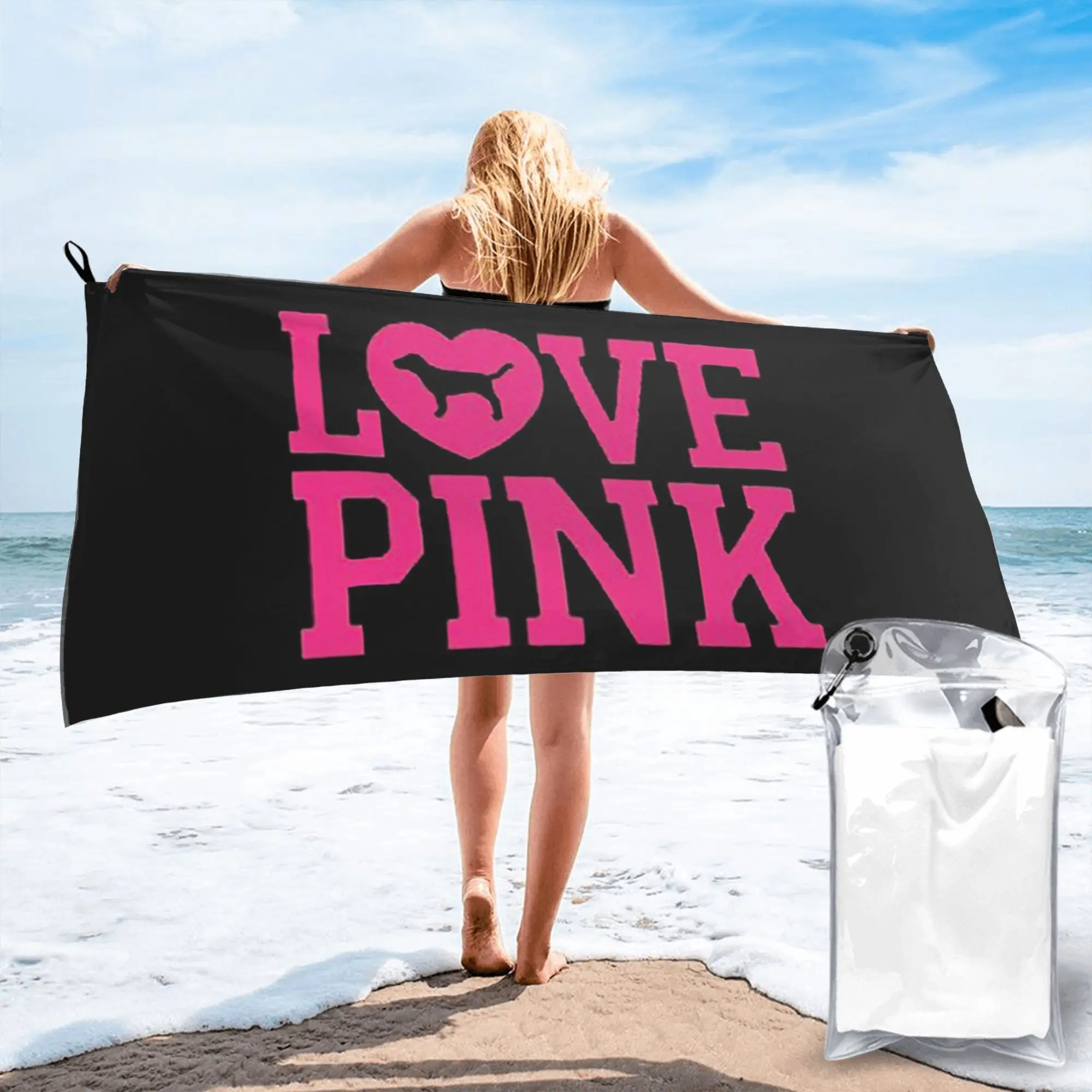 

Love Pink Beach Towel Soft Microfiber Quick Dry Absorbent Quick Towels For Yoga