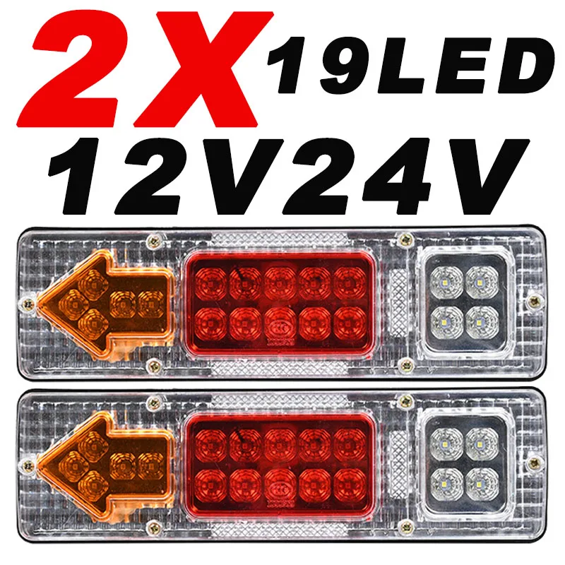 

2X 12V 24V 19LED Белый задний фонарь для грузовика для прицепа, каракана, лодки, пикапа, кемпера, UTV, фургона, указатель поворота, задний ходовой фонарь