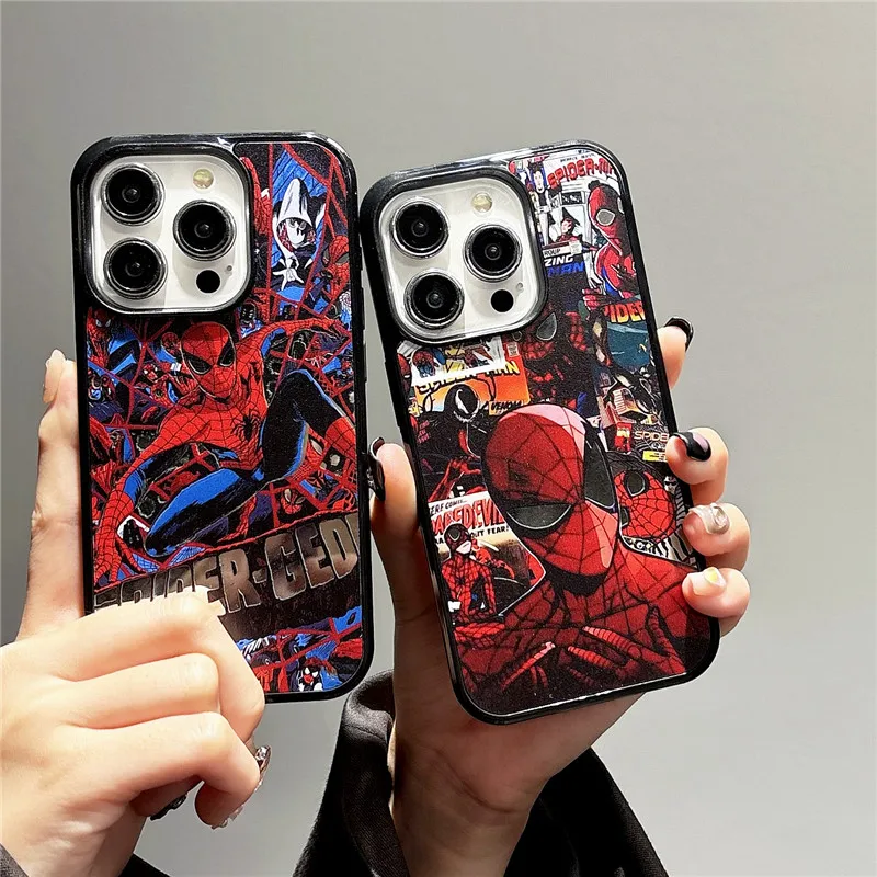 3D Anime Marvel Spider-Man Mirror Face Phone Case For iPhone 11 12 13 14 15 Pro Max Spiderman Superhero Anti-drop Cartoon Case