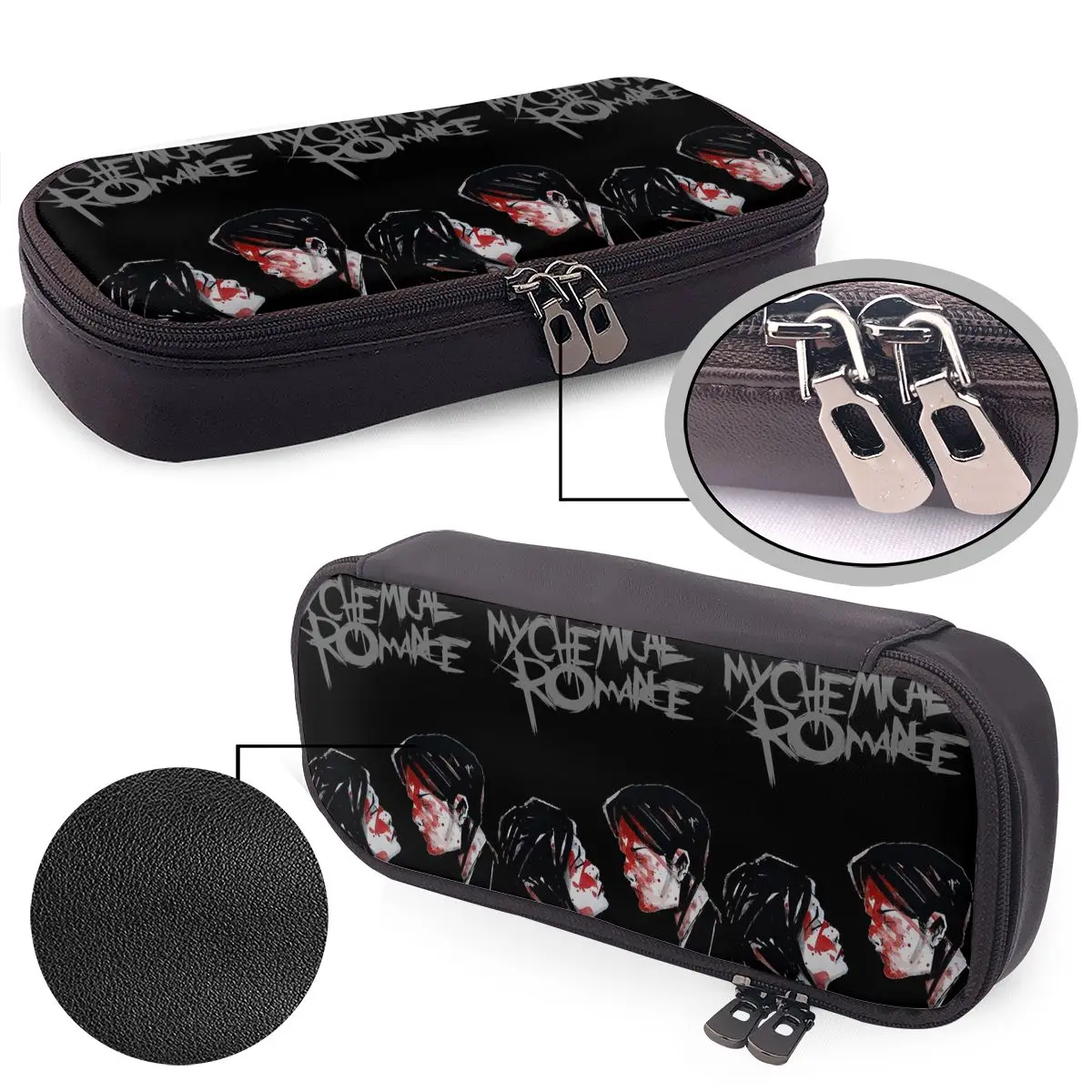 My Chemical Romance Leather Pencil Case for Students School Pen Box Pencil Bag Stationery Supplies