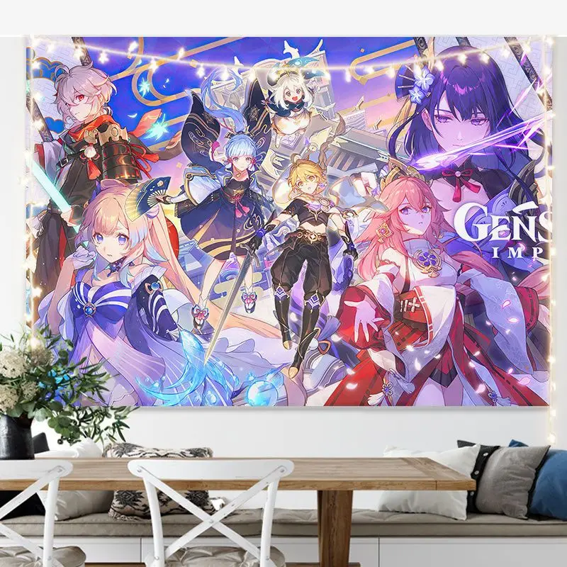 Genshin Impact Wall Tapestry Xiao Hutao Wall Hanging for Sofa Bed Dorm College 150x200 Cm Tapestry Aesthetic Boy Kids Girl Room