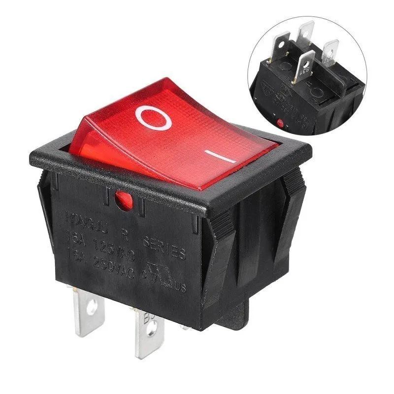 Kcd4-202n Rocker Switch With Neon 4 Pole 2 Circuit Chassis