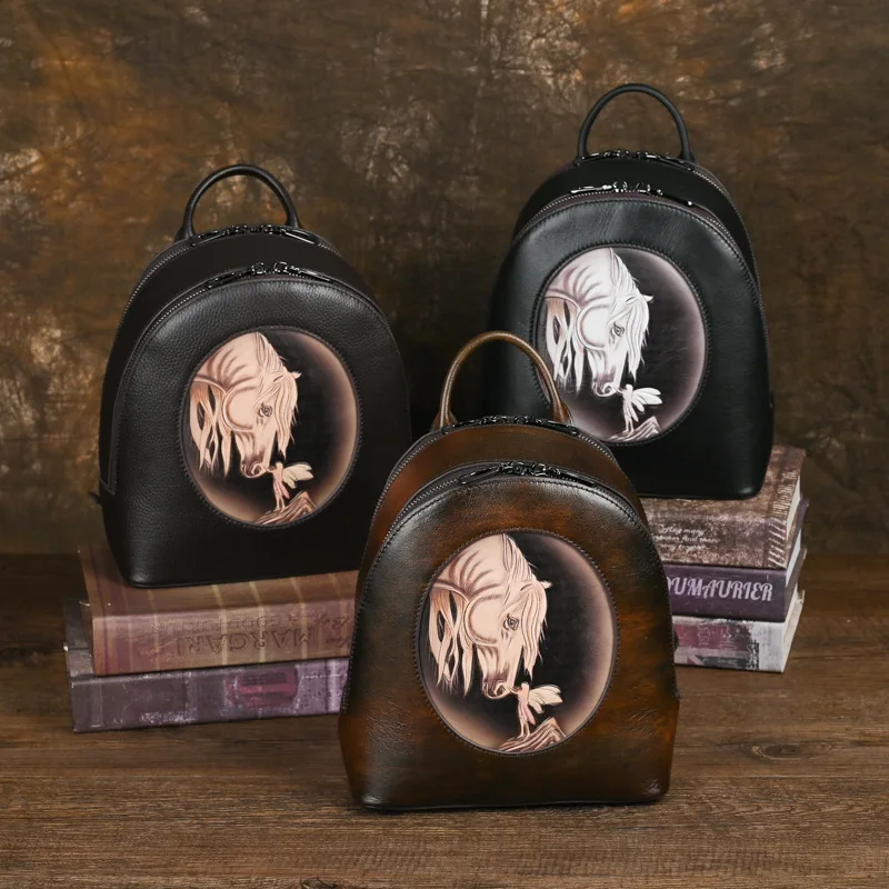 

Genuine Leather Hand Make Fashion Art Bags Lady Tote Bag Woman Sac A Mains Luxury Customize Boston Bag