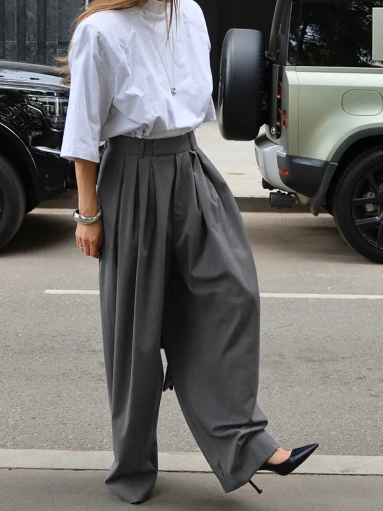 Women's Fashion Casual Loose Versatile Wide-leg Trousers Spring And Autumn Temperament Commuting Pleated High-waisted Suit Pants