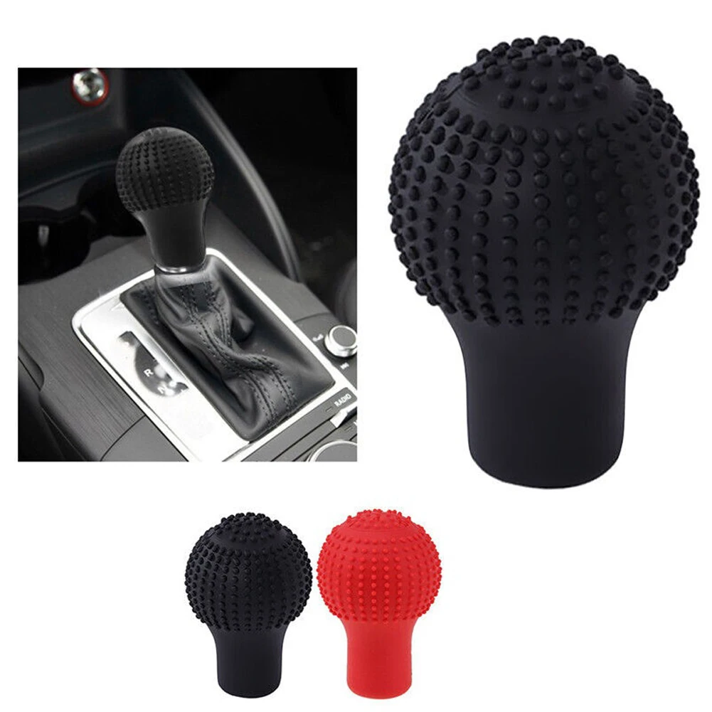 Car Gear Shift Knob Cover Silicone Universal Round Manual Shifter Handbrake Knob Non-slip Cover Interior Parts