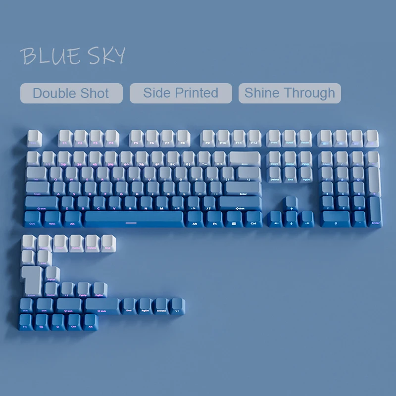 Gradient Blue PBT Double Shot Keycaps Custom Side Print RGB Backlit Keycap Cherry Profile 135 Key for MX Switches Gamer Keyboard