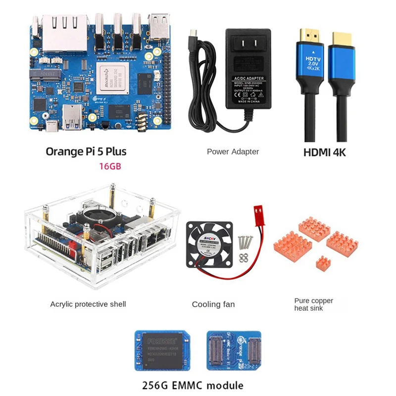 AT87-For Orange Peel 5 Plus 16GBRAM 256GB Emmc Module RK3588 Octa-Core Support 8K Video 2.5G WiFi6 Module Accessories US Plug