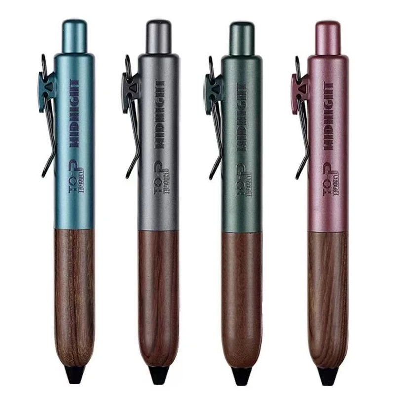 Retro Metal Mini Pocket Gel Pen Wood Grip Small Signing Pens 0.5mm Black Ink Smooth Writing Mignight Retractable Daily Write Pen