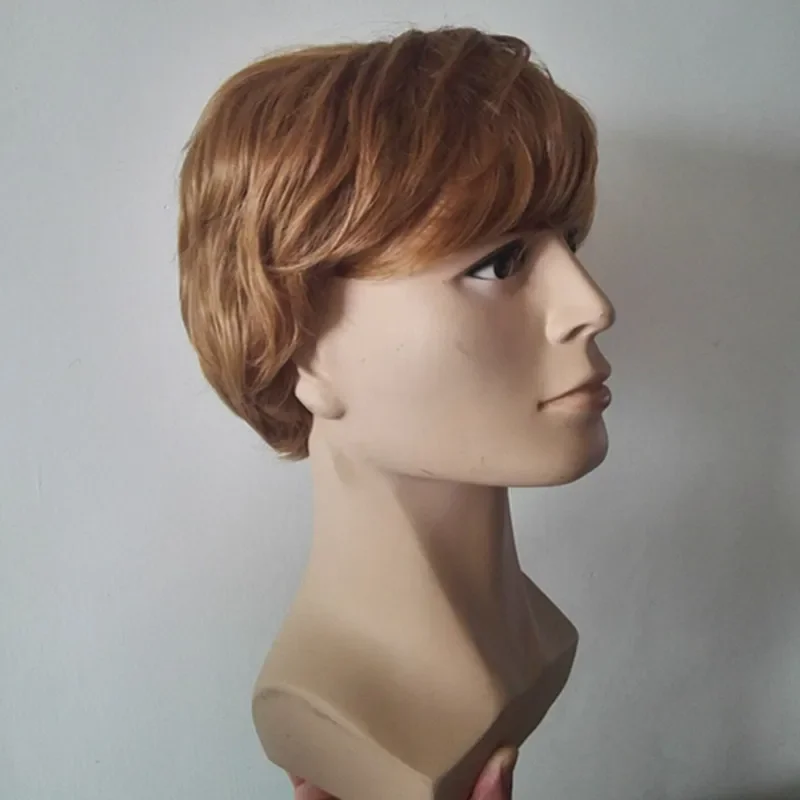 Fei-Show Man Wig Synthetic Heat Resistant Fiber Short Wavy Hair Male Hairpiece Black/Dark Brown/Light Brown /Picture Color