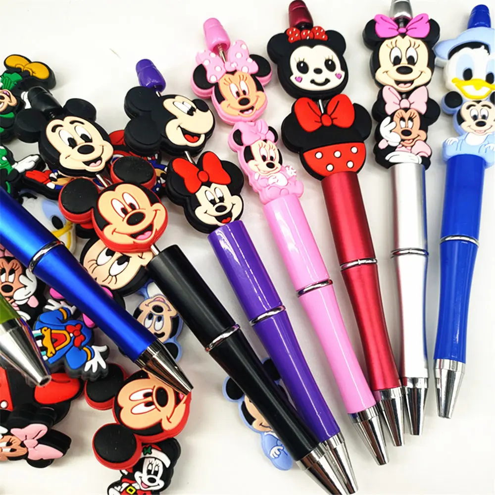 10pcs Minnie mouse Donald Duck silicone focal beads pen Chew Necklace Pacifier Clips Chain DIY Shower Toy Beads