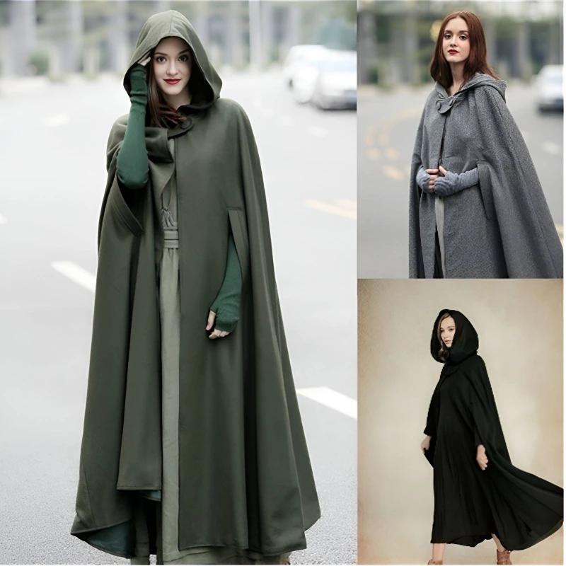 Vintage Style Hooded Long Shawl Lengthened Cape Coat Tweed Coat Women L234