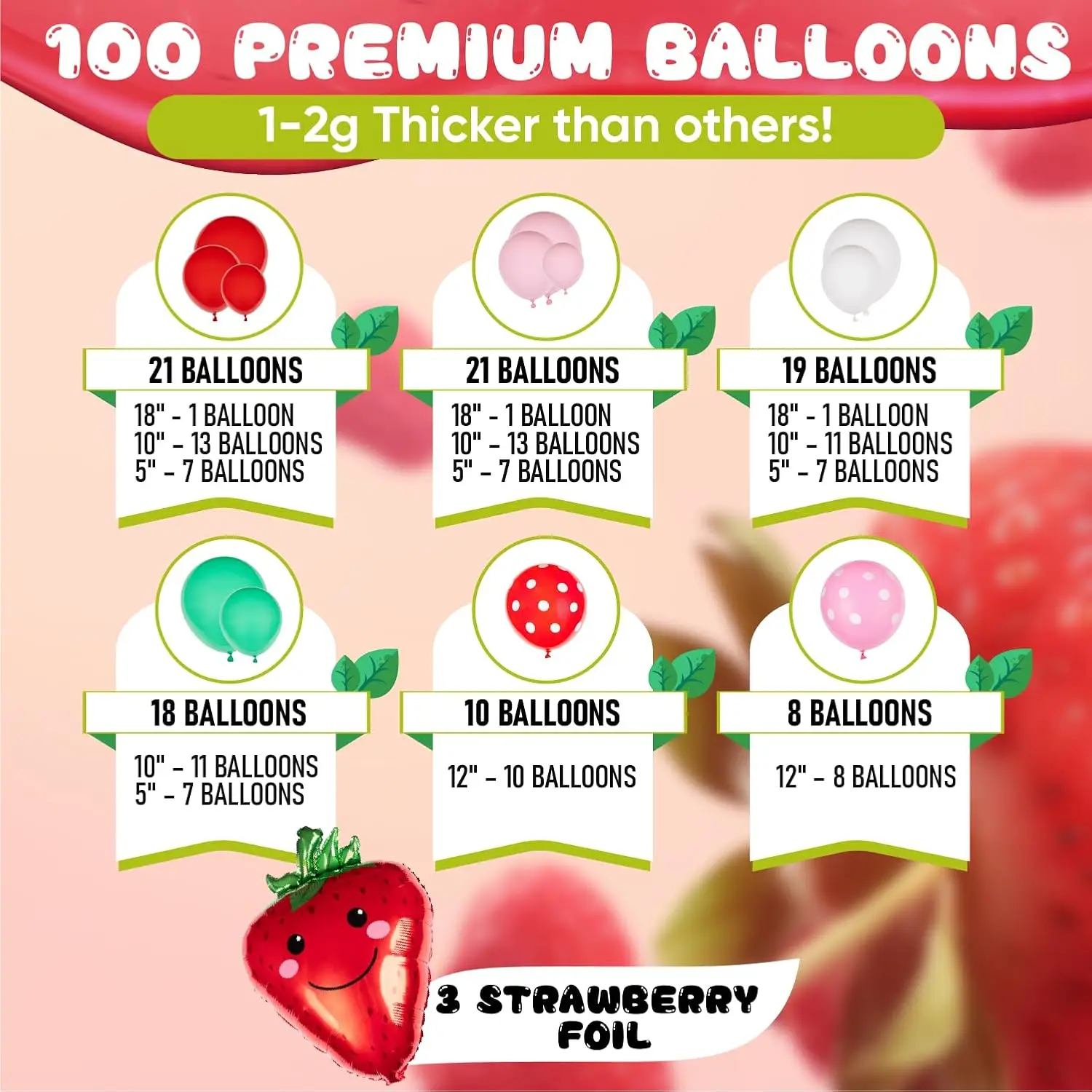 Strawberry Balloon Arch Kit and Garland Comes with Strawberry – Small and Large Red Pink Green Strawberry Balloon – Strawberry Cake Party Decoration