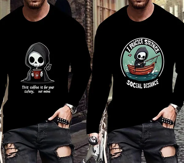 

Men Fashion Personality Skeleton 3D Printed Long Sleeved T-shirt for Outdoor Sports Quick Drying Long Sleeved Motorcycle T-shirt