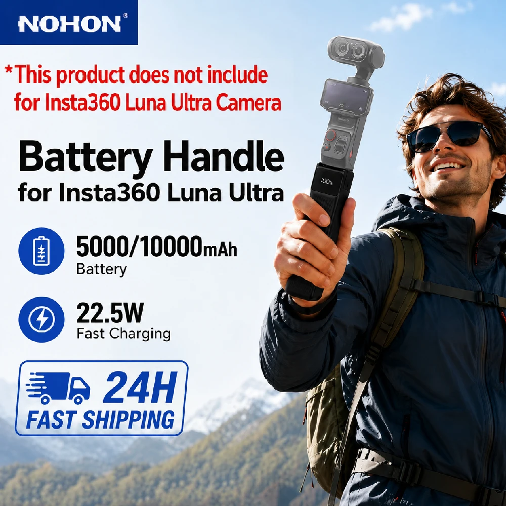 NOHON 5000/10000mAh Battery Handle for Insta360 Luna Ultra 22.5W Fast Charging Type-C Power Grip Portable Camera Accessory