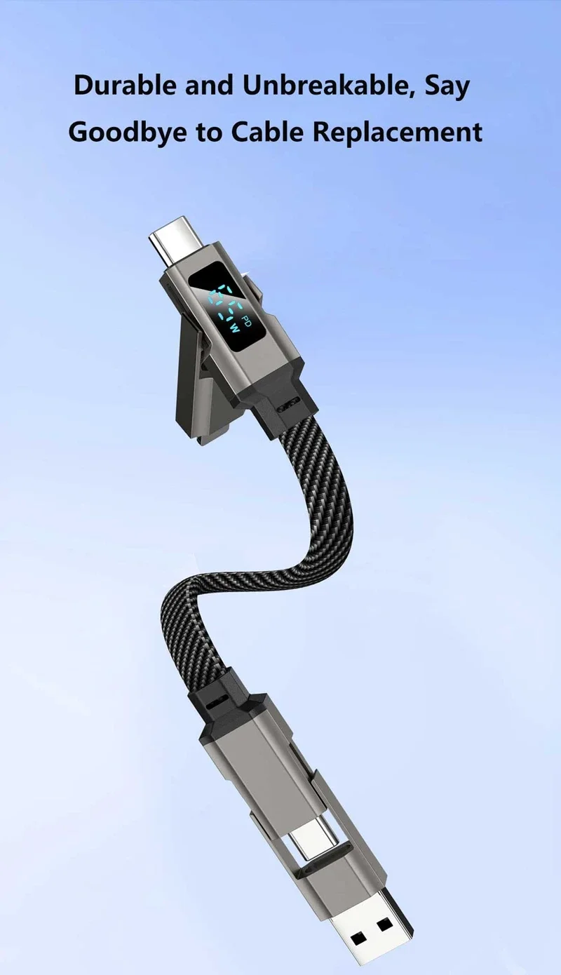 4-in-1 65W Kabel-Schlüsselanhänger-Ladekabel USB-C-Kabel mit V/A/W-Anzeige Typ C für tragbares Kabel für Laptop und Mobiltelefon – Detail 8