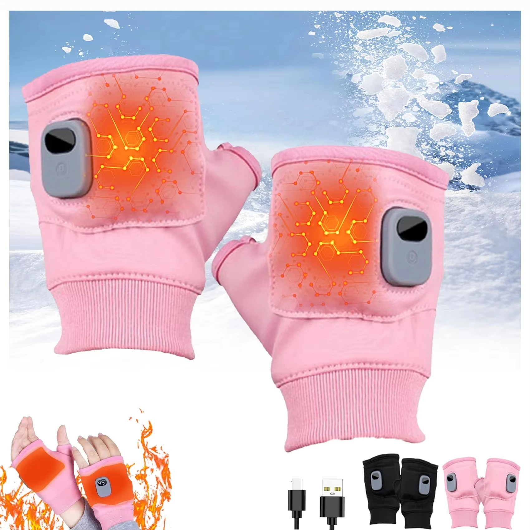 

Перезаряжаемые перчатки с электрическим подогревом, перчатки с подогревом на 360 градусов, ветрозащитные перчатки с сенсорным экраном для пеших прогулок, езды на велосипеде