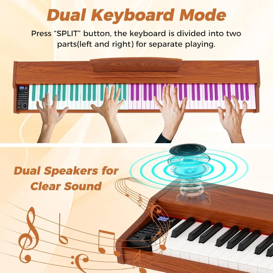بيانو رقمي كهربائي محمول بالحجم الكامل 88 مفتاحًا شبه الوزن مع حامل للمبتدئين بتقنية الرقائق المتقدمة المدمج المزدوج S