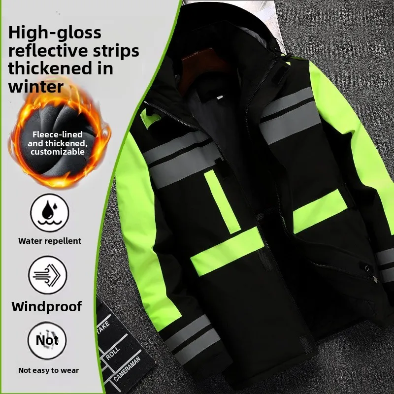 Custom Workwear Jacket Reflective Print, Winter Thermal Cotton Coat, Outdoor Cold Proof Labor Uniform, Freezer Warehouse Parka