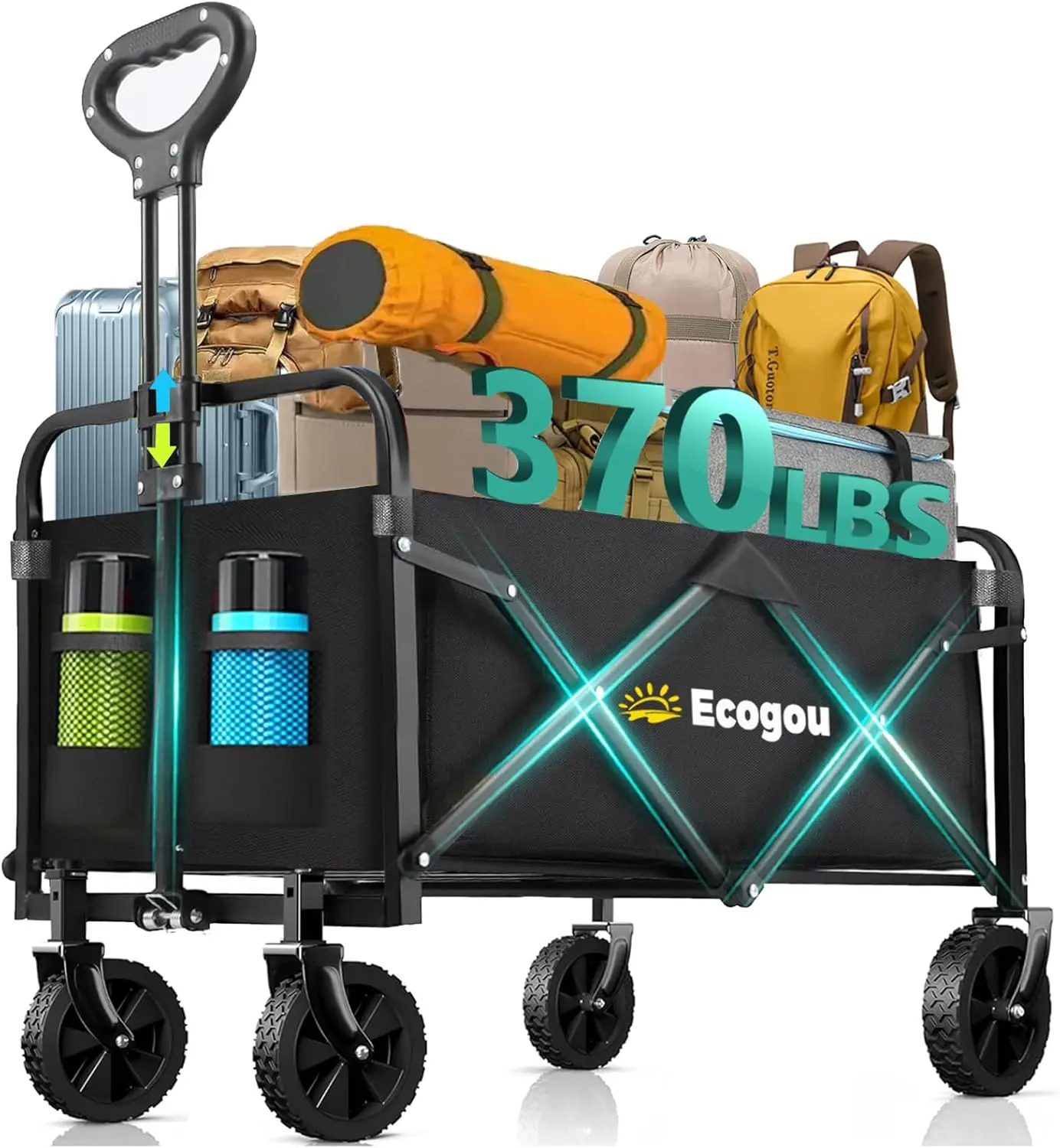 

Складная тележка на колесах, грузоподъемность 370 фунтов, складная пляжная тележка для улицы, сада, кемпинга и покупок