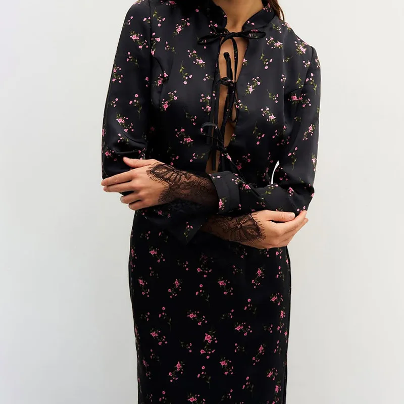 Autumn Black Prom Dress 2 Pcs Set Full Sleeves Blazer+Skirt Tie Up Formal Lace Wedding Guest Robes Party Evening Bridal Gown