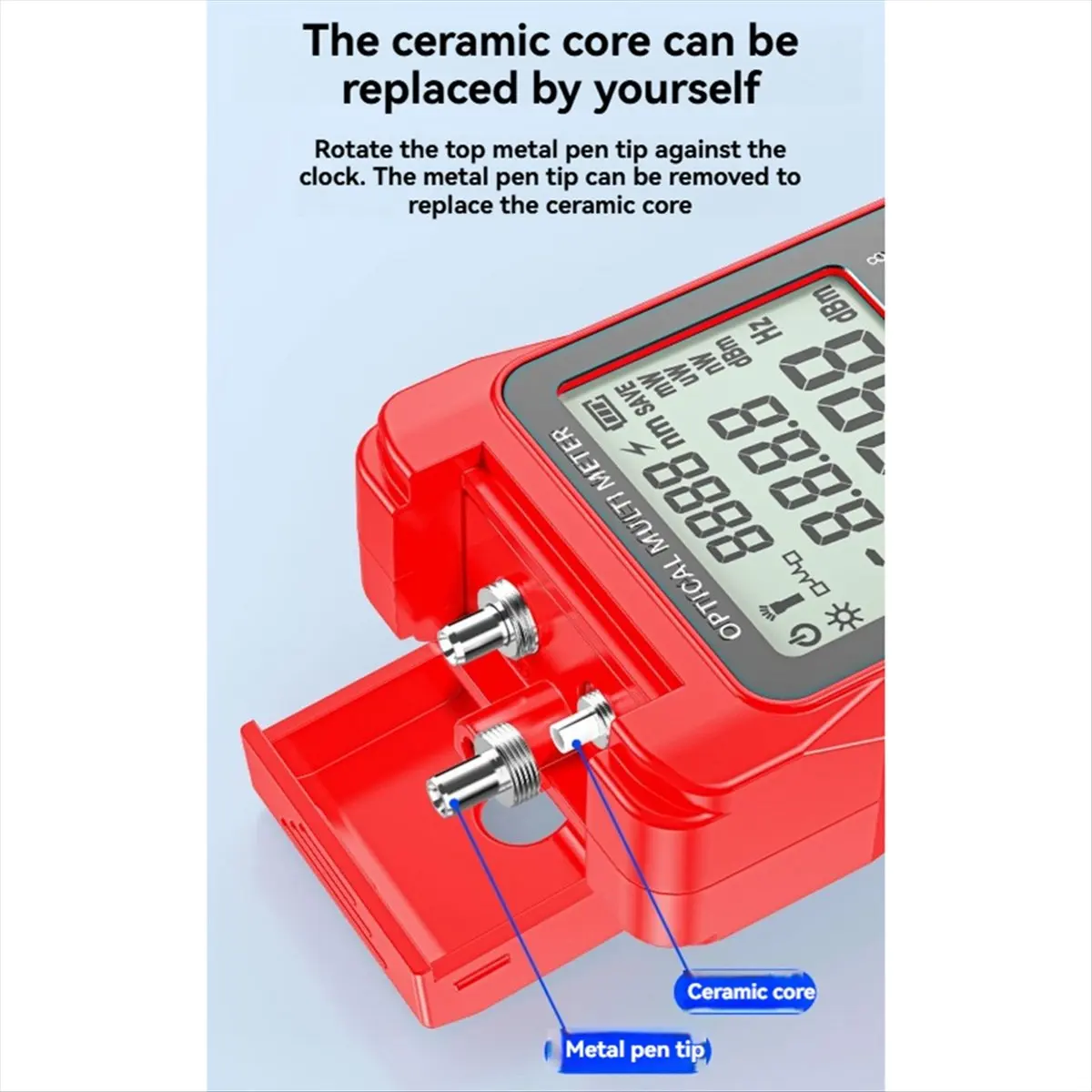 เครื่องวัดพลังงานแสงไฟเบอร์ออปติก 100mW -70-+10dbm มัลติมิเตอร์แบบออปติคอลสำหรับตรวจจับสัญญาณสายเคเบิลเครือข่าย