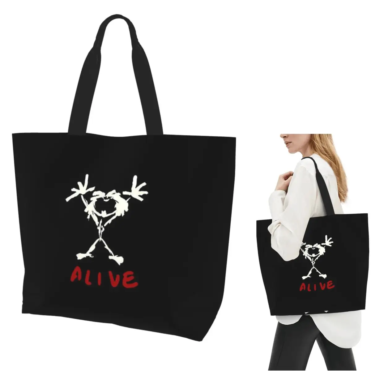 

Alive Pearls Jam Shopping Tote Bag Canvas Large Capacity Shoulder Bags Shopper Grocery Handbag for Women