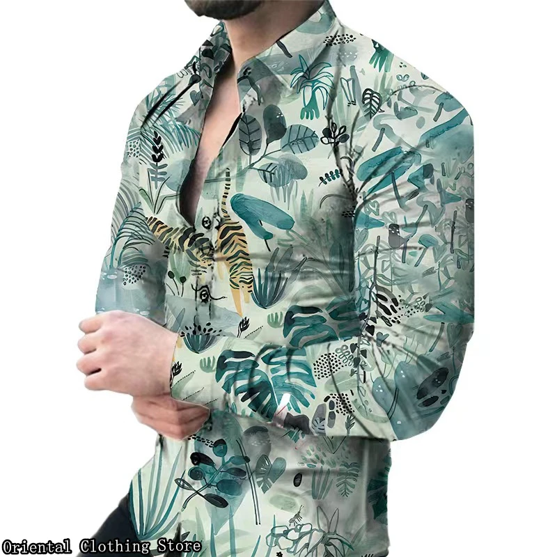 Men's Casual Buttoned Long Sleeve Plus Size Shirt New Floral Shirt Hawaiian Exquisite Print Graffiti Outdoor Activities Rock