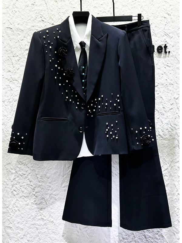 

Модный мужской костюм с объемным цветочным декором, свободный крой, городской повседневный стиль, на одной пуговице, с отложным воротником