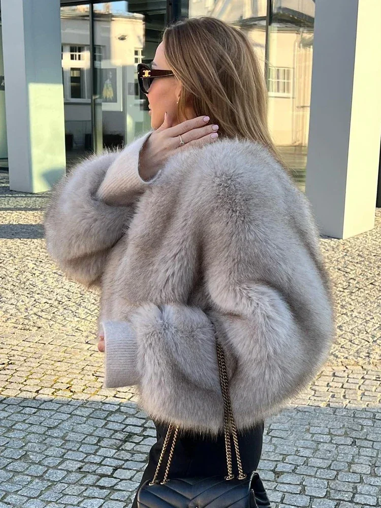 Casaco de pele sintética fofo para mulheres, elegante cardigã solto, jaqueta de manga comprida, outerwear grosso, rua alta, luxo feminino, inverno