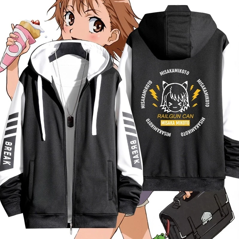 Anime A Certain Index Magic Misaka Mikoto Cosplay Zipper Hoodie Fashion Casual Oversized Jacket Fleece Long Sleeve Sweatshirts