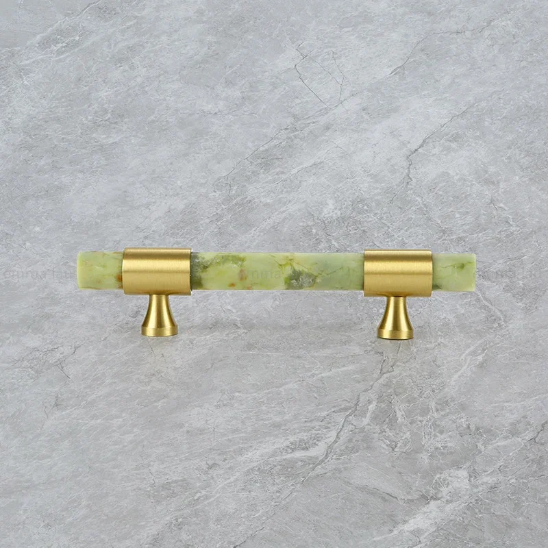 Natural Jade Closet Pull Handles Long Bar Brass Drawer Knob Wardrobe Cupbaord Furniture Handles For Kitchen Wine Shoe TV Pulls