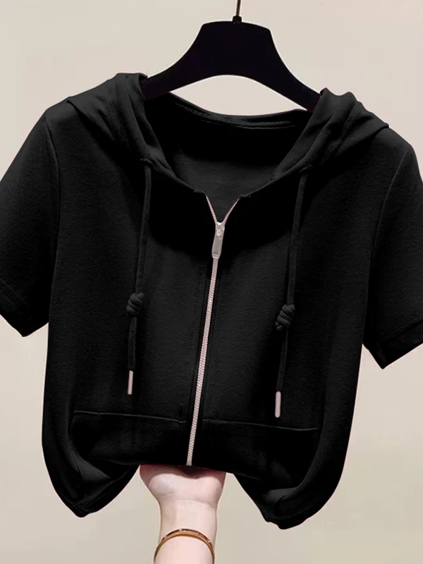 فضفاض القطن هوديي ort Sve تي شيرت المرأة الصيف Faion حجم كبير التخسيس إخفاء البطن تنوعا سترة علوية #2